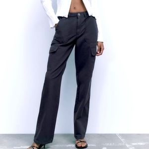 ZARA Women Cargo pants in Ink Blue color.
